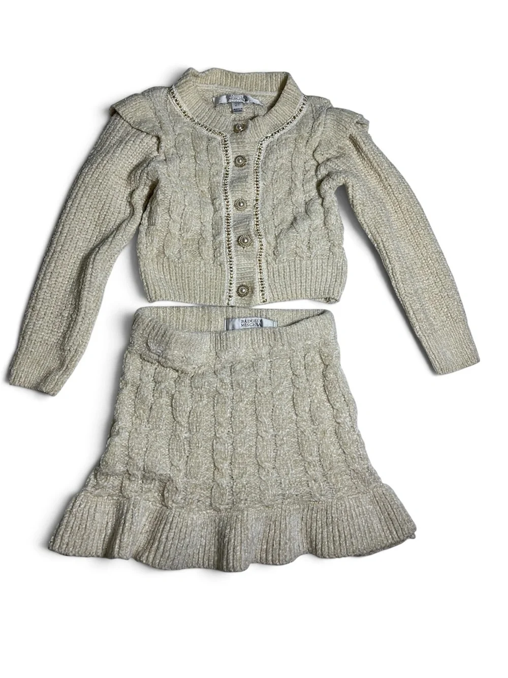 Badgley Mischka Cream Knit Sweater with Gold Threading